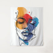 抽象芸術流体ライン顔アート タペストリー (正面)