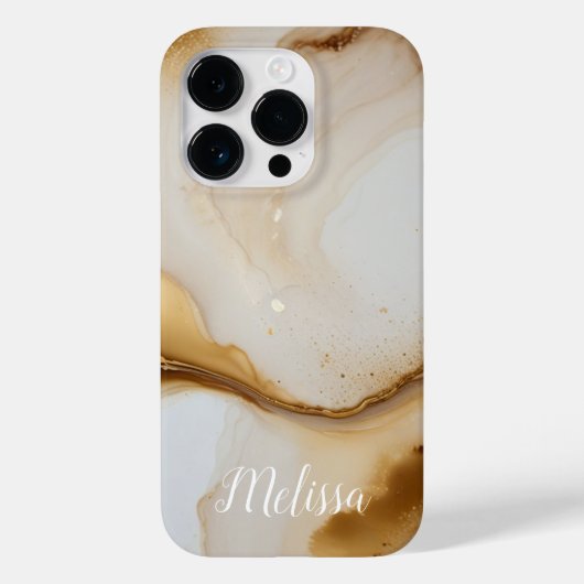 抽象芸術流体海軍ベージュ金ゴールドパーソナライズ名 Case-Mate iPhoneケース (裏面)