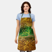 抽象芸術流体絵を描金ゴールド金属箔の緑の名前 エプロン (着用した状態)