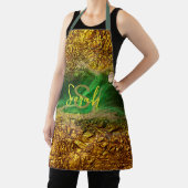 抽象芸術流体絵を描金ゴールド金属箔の緑の名前 エプロン (インサイチュ)