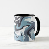 抽象芸術流動的なアートと渦巻く青と灰色のトーン マグカップ (正面右)