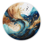 抽象芸術海の水色 – ブ自然ルーズと金ゴールド セラミックノブ (正面)