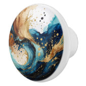 抽象芸術海の水色 – ブ自然ルーズと金ゴールド セラミックノブ (右)