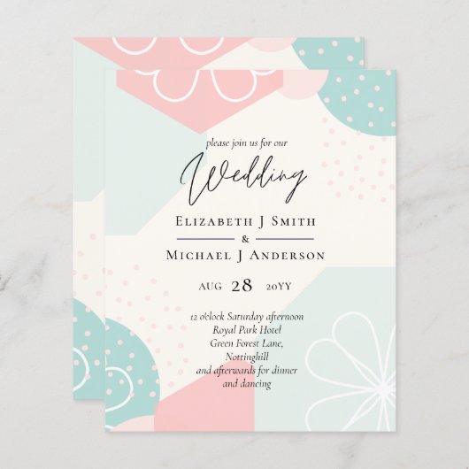 抽象芸術海コーラルウェディング招待予算 (正面/裏面)