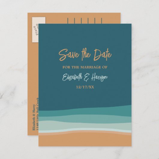 抽象芸術海ビーチ結婚式日付の保存 案内ポストカード (正面/裏面)
