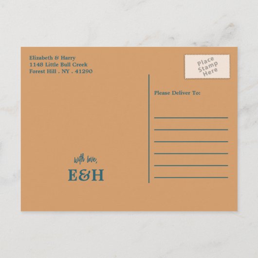 抽象芸術海ビーチ結婚式日付の保存 案内ポストカード (裏面)