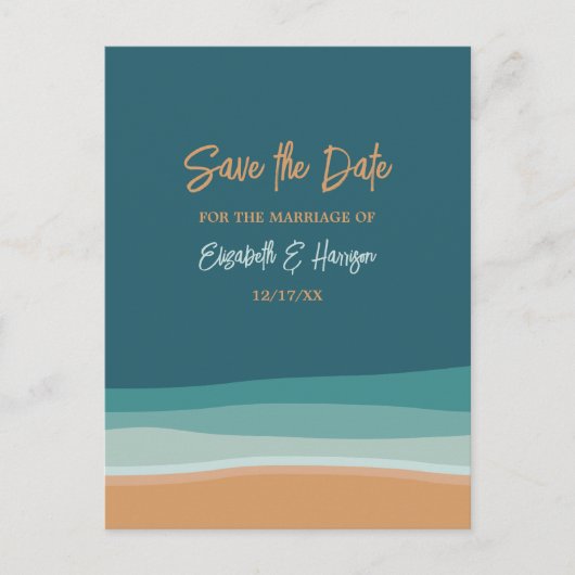 抽象芸術海ビーチ結婚式日付の保存 案内ポストカード (正面)