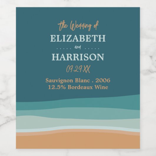 抽象芸術海ビーチ結婚式 ワインラベル (シングルラベル)