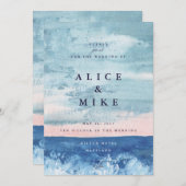 抽象芸術海ブルーウォーターカラー背景インビタティ 招待状 (正面/裏面)