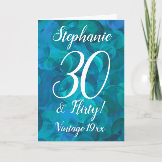 抽象芸術海ブルーティール（緑がかった色）30および気のあるそぶりをした誕生日 カード (正面)