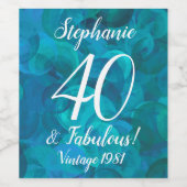抽象芸術海ブルーティール（緑がかった色）40と素晴らしい誕生日 ワインラベル (シングルラベル)