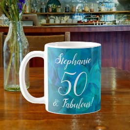 抽象芸術海ブルーティール（緑がかった色）50と素晴らしい誕生日 コーヒーマグカップ