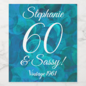抽象芸術海ブルーティール（緑がかった色）60およびサッシー誕生日 ワインラベル (シングルラベル)