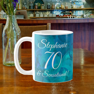 抽象芸術海ブルーティール（緑がかった色）70とセンセーショナル コーヒーマグカップ