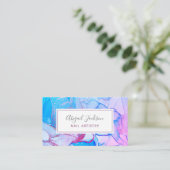 抽象芸術海ブルーピンクウォーターカラー爪、 ネイル職業 名刺 (スタンド正面)