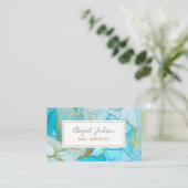 抽象芸術海ブルー金ゴールド水彩爪、 ネイル工芸 名刺 (スタンド正面)