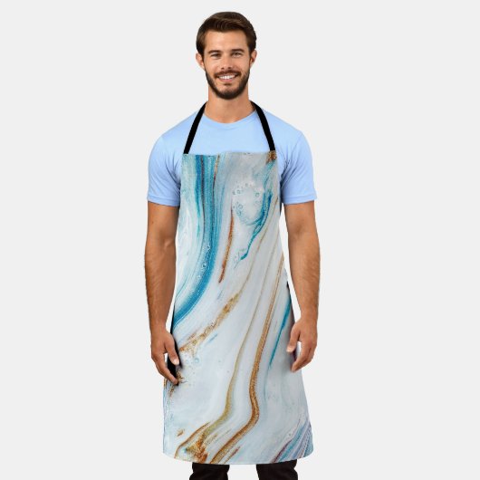 抽象芸術海ラグジュアリーマーブルスワール エプロン (着用した状態)