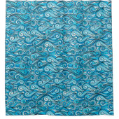 抽象芸術海波の青 シャワーカーテン (正面)