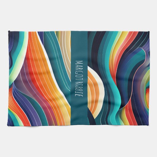 抽象芸術海波虹パターン キッチンタオル (横)