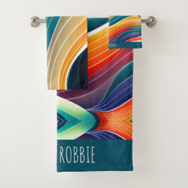 抽象芸術海波虹パターン バスタオルセット