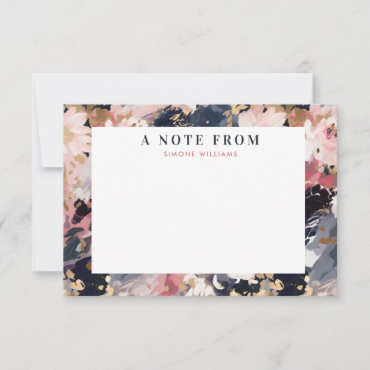 抽象芸術海軍と赤面色彩の鮮やかフローラパーソナライズされた ノートカード (正面)