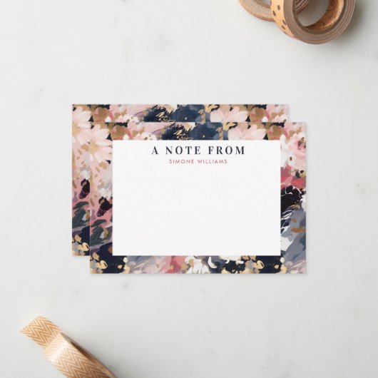 抽象芸術海軍と赤面色彩の鮮やかフローラパーソナライズされた ノートカード (正面/裏面インサイチュ)