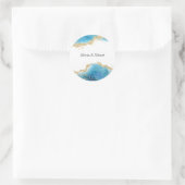 抽象芸術海金ゴールドおよびブルー名前をカスタムする結婚ズ ラウンドシール (バッグ)