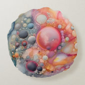 抽象芸術液体注液アートビーチビベス、ペブル細胞 ラウンドクッション (裏面)