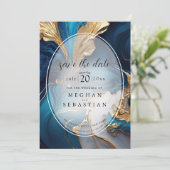 抽象芸術液体金ゴールドオンブルーマーブル セーブザデート (スタンド正面)