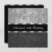 抽象芸術液体金属シルバーブラック30歳の誕生日 招待状 (正面/裏面)