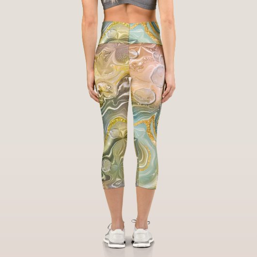 抽象芸術液大理石のテクスチャの背景 カプリレギンス (裏面)