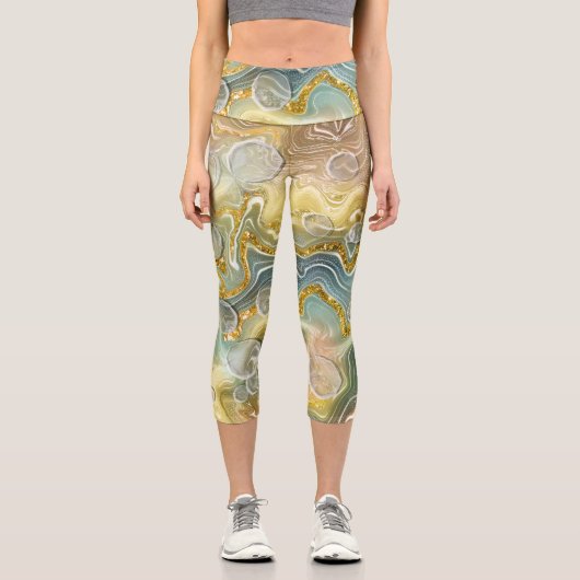 抽象芸術液大理石のテクスチャの背景 カプリレギンス (正面)