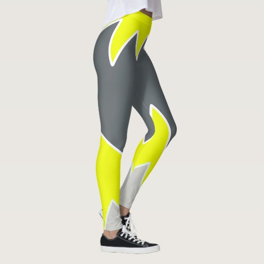 抽象芸術淡い色のアートグレーイエローチャコールグレー レギンス (右)