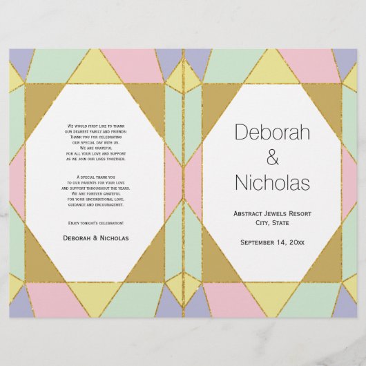 抽象芸術淡い色のジュレモダンートンウェディングプログラム (正面)