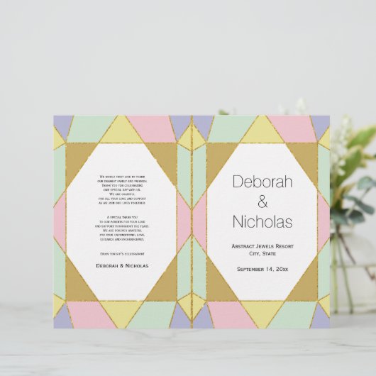 抽象芸術淡い色のジュレモダンートンウェディングプログラム (スタンド正面)