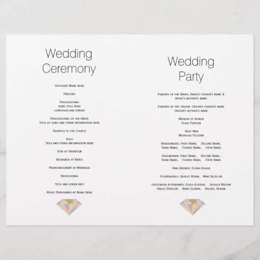 抽象芸術淡い色のジュレモダンートンウェディングプログラム (裏面)