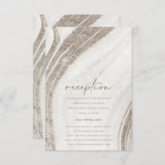 抽象芸術淡い色の金ゴールド大理石瑪瑙ウェディングレセプション エンクロージャーカード (正面/裏面)