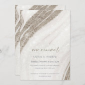 抽象芸術淡い色の金ゴールド大理石瑪瑙ボアリニューアル招待状 サンキューカード (正面/裏面)