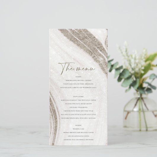 抽象芸術淡い色の金ゴールドMarble Agateメニューカード サンキューカード (スタンド正面)