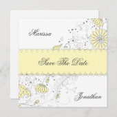 抽象芸術淡い色の黄色の灰色の花が日付を救う セーブザデート (正面/裏面)