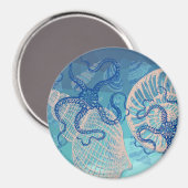 抽象芸術深いブルーシープリント3"マグネット マグネット (正面/裏面)