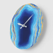 抽象芸術深いブルー及び金ゴールドマルブレッド化ジオード ラージ壁時計 (傾斜)
