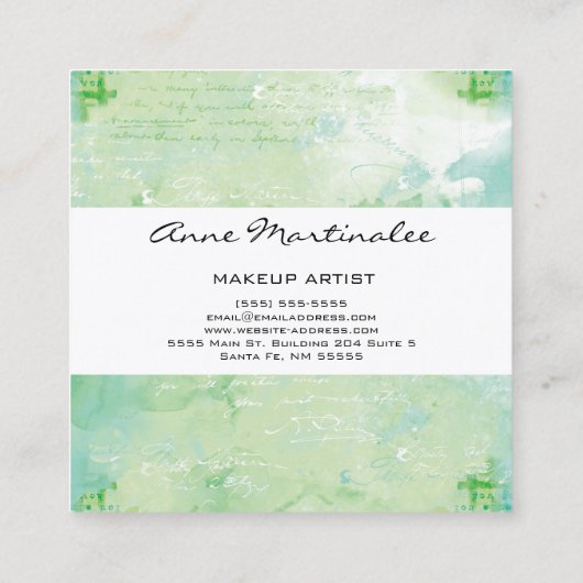 抽象芸術混合メディアグリーンブルー スクエア名刺 (裏面)