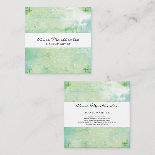 抽象芸術混合メディアグリーンブルー スクエア名刺 (正面/裏面)