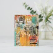 抽象芸術混合メディアコラージュ ポストカード (スタンド正面)