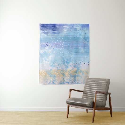 抽象芸術混合メディアブルーターコイズイエロー タペストリー (インサイチュ)