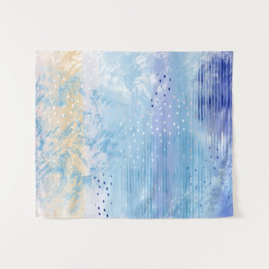 抽象芸術混合メディアブルーターコイズイエロー タペストリー (正面(横))