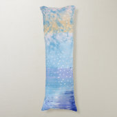 抽象芸術混合メディアブルーターコイズイエロー ボディピロー (正面縦)