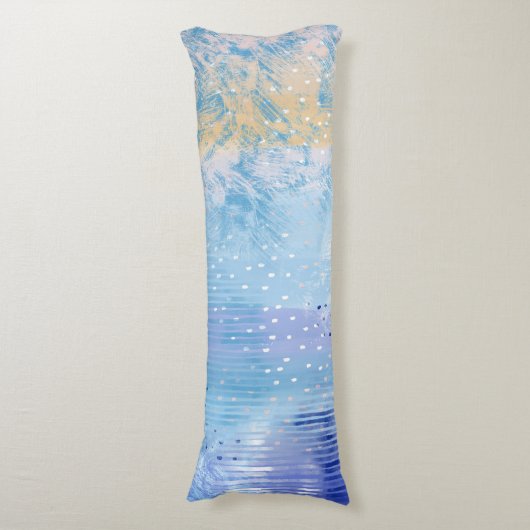 抽象芸術混合メディアブルーターコイズイエロー ボディピロー (正面縦)