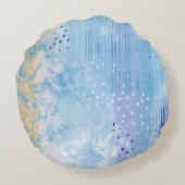 抽象芸術混合メディアブルーターコイズイエロー ラウンドクッション (裏面)